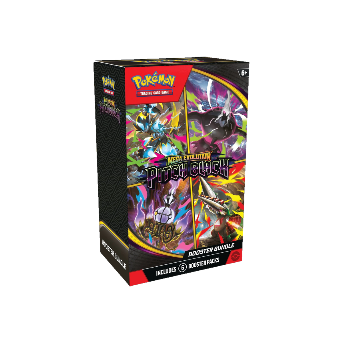 Pokemon Pitch Black Booster Bundle containing 6 booster packs, front of packaging