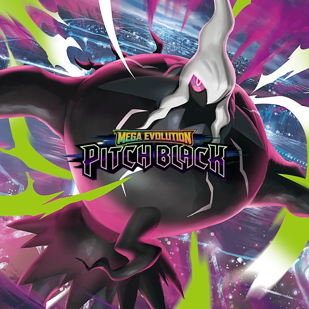 Mega Evolution Pitch Black set logo over Mega Darkrai key art