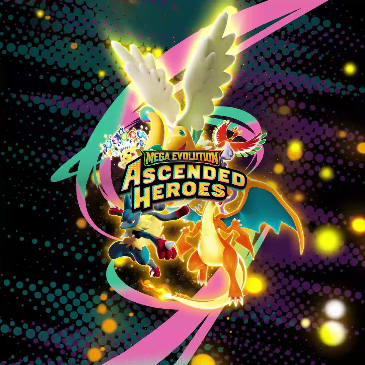 Mega Evolution Ascended Heroes set logo over Mega Dragonite key art