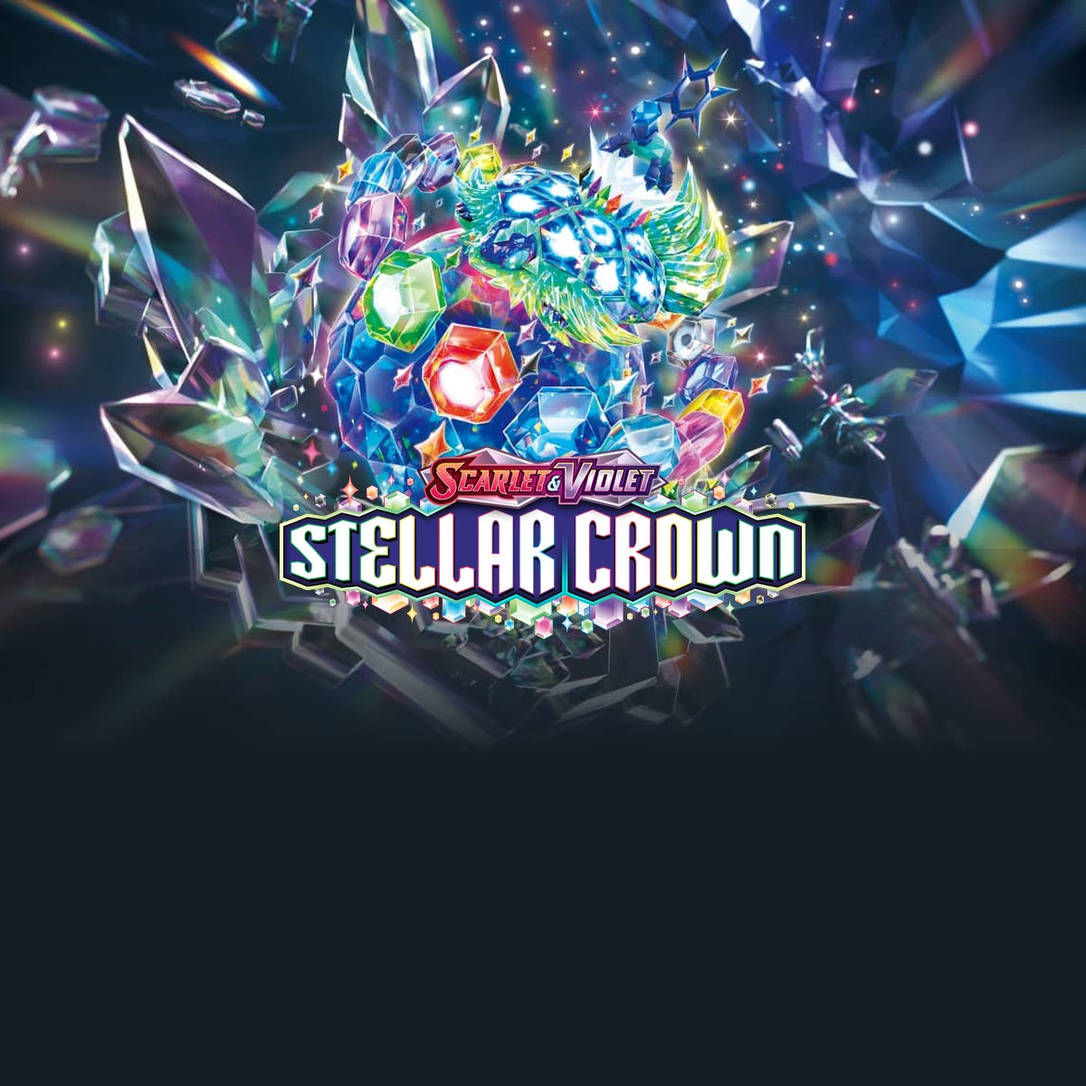 Pokemon Scarlet & Violet Stellar Crown logo over Terapagos key art
