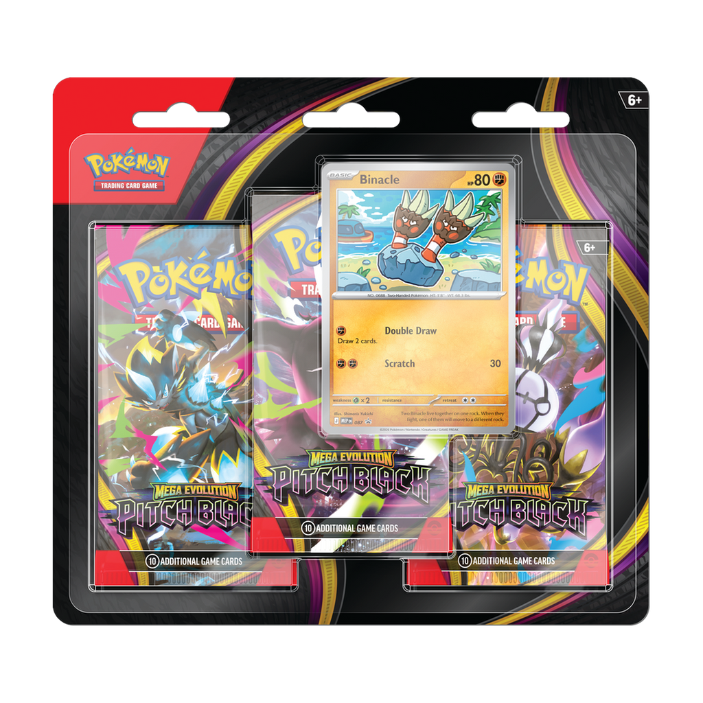 Pokemon Pitch Black 3-pack blister with Binacle promo card, front of packaging