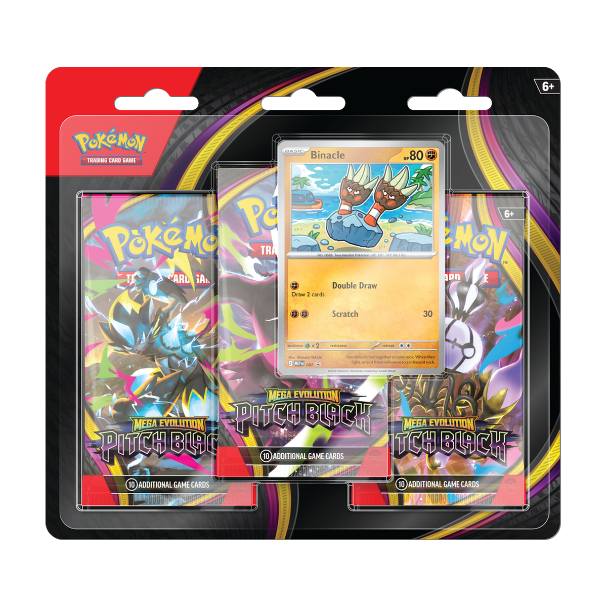 Pokemon Pitch Black 3-pack blister with Binacle promo card, front of packaging