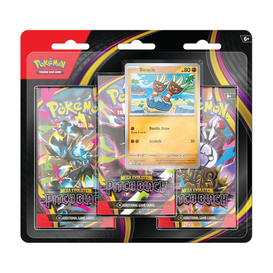 Pokemon Pitch Black 3-pack blister with Binacle promo card, front of packaging