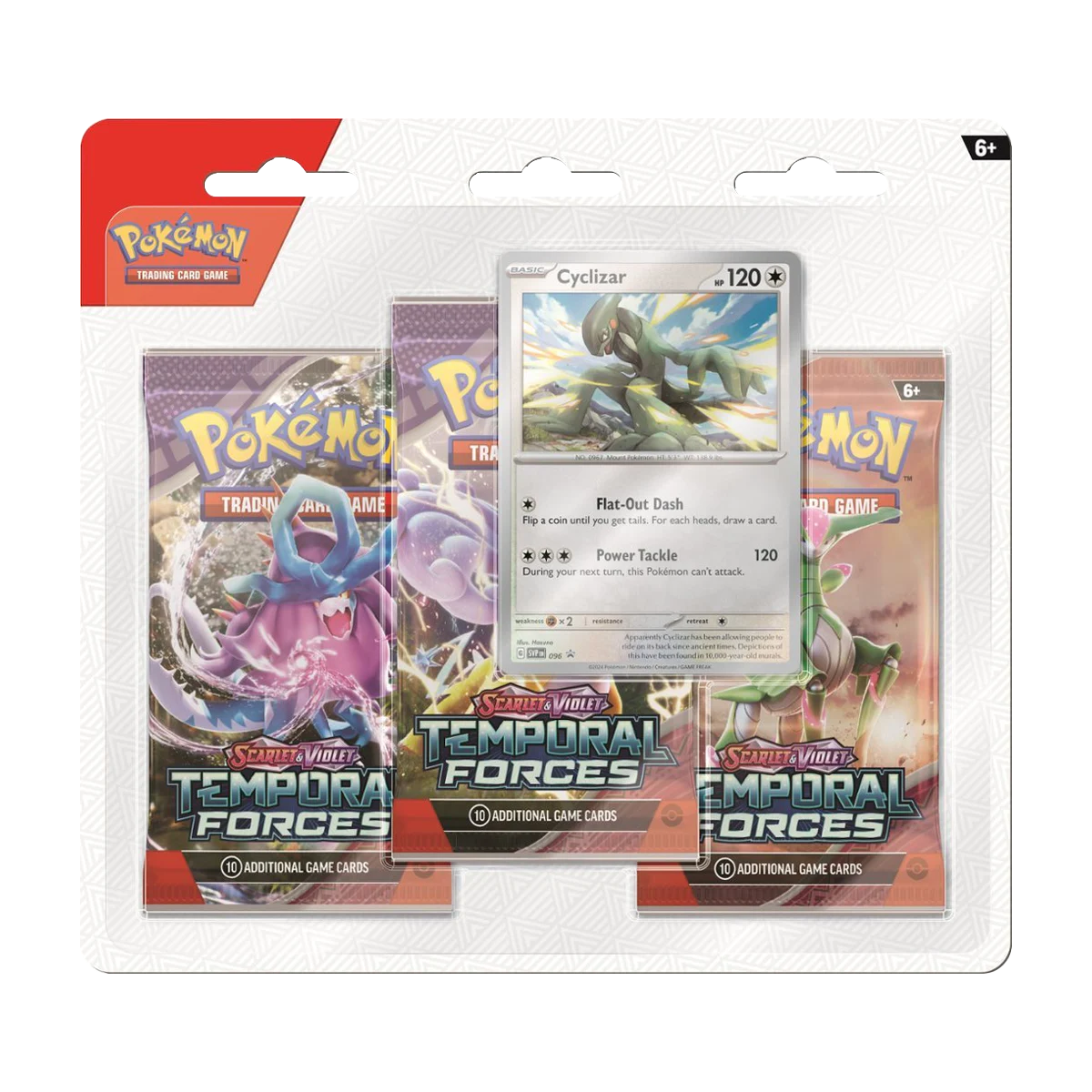 Blister de 3 boosters Pokémon Temporal Forces avec carte promo Cyclizar, devant de l'emballage