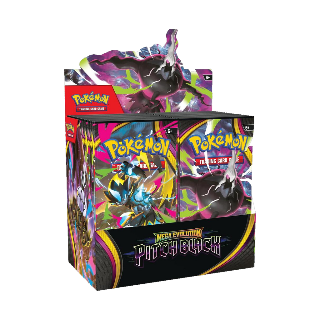 Boîte de boosters Pokémon Pitch Black avec 36 boosters scellés, devant du présentoir