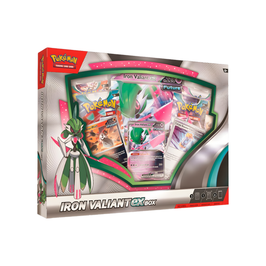 Pokemon Paradox Rift Iron Valiant ex Box with promo cards visible, front of packaging