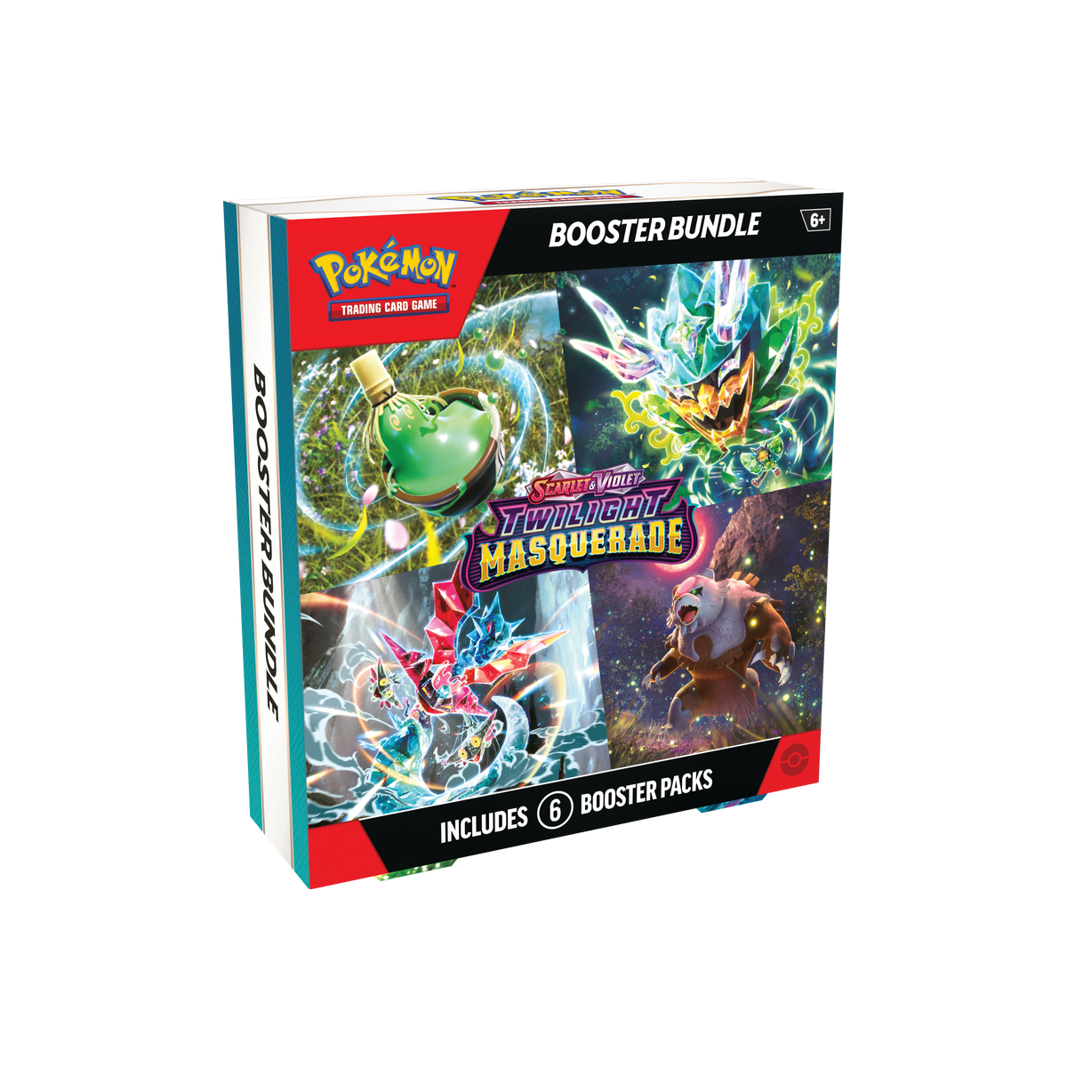Ensemble de boosters Pokémon Twilight Masquerade contenant 6 boosters, devant de l'emballage