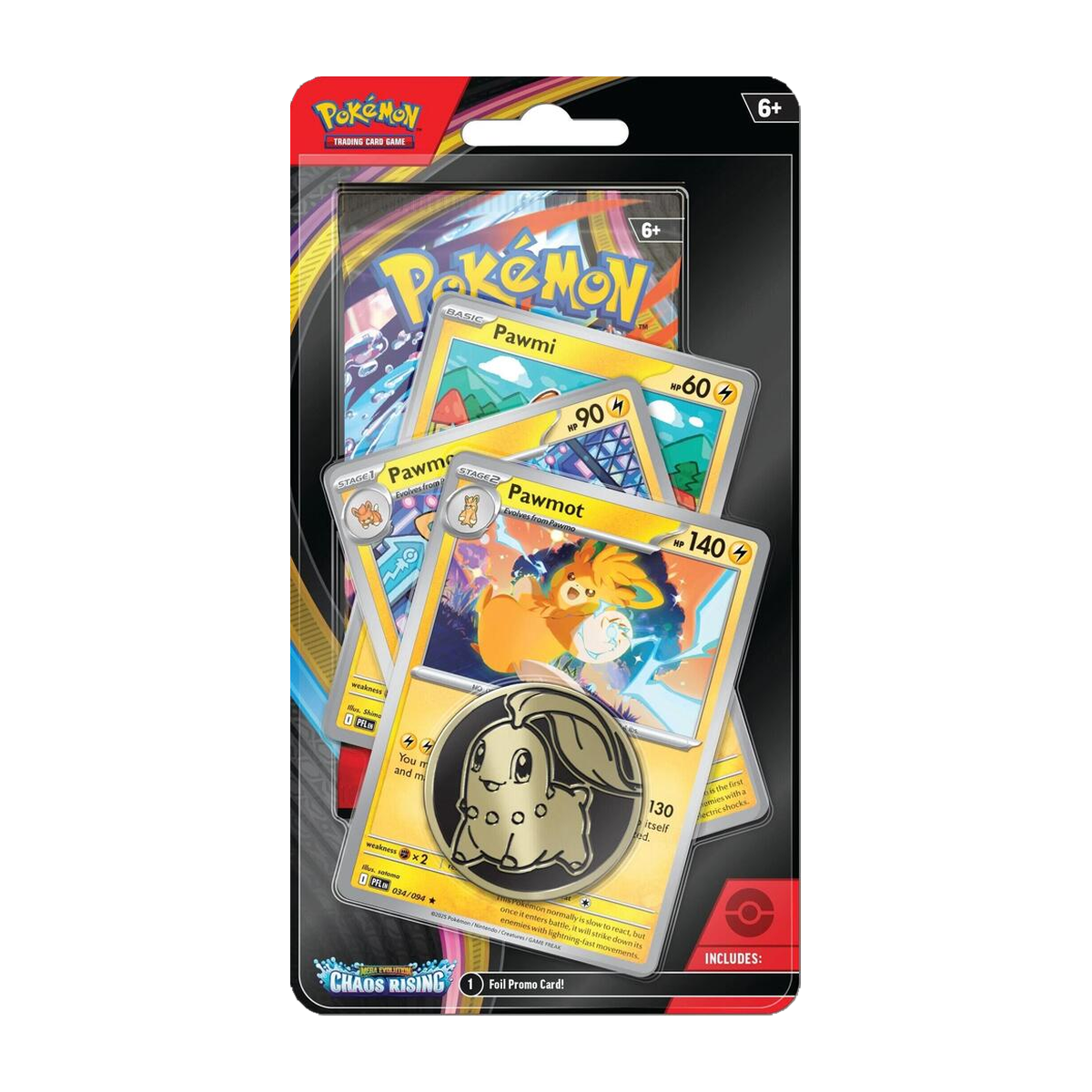 Pokemon Chaos Rising premium checklane blister with booster pack and Pawmot evolution promos