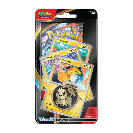 Pokemon Chaos Rising premium checklane blister with booster pack and Pawmot evolution promos