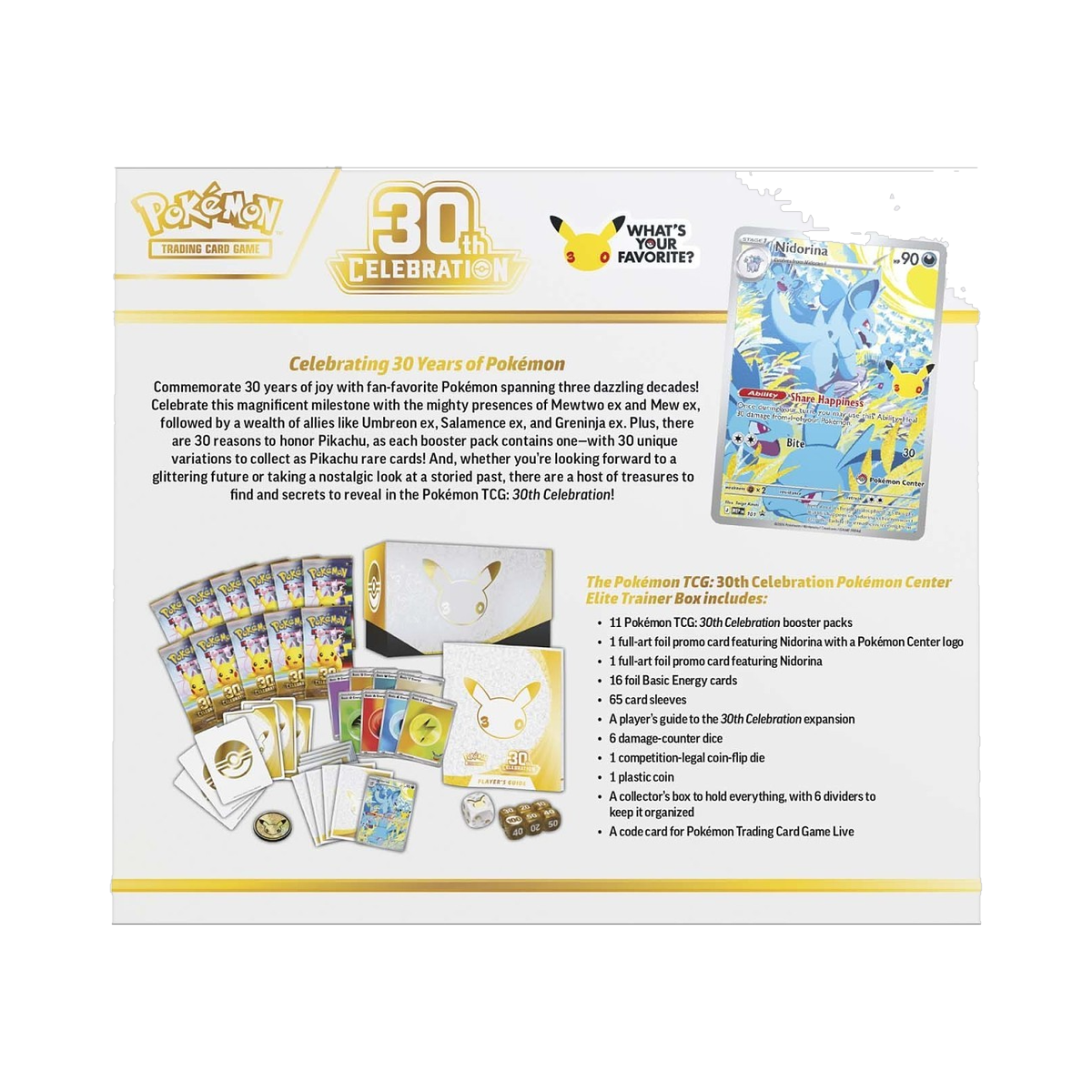 Pokemon 30th Celebration - Elite Trainer Box, back of the box showing the printed contents
