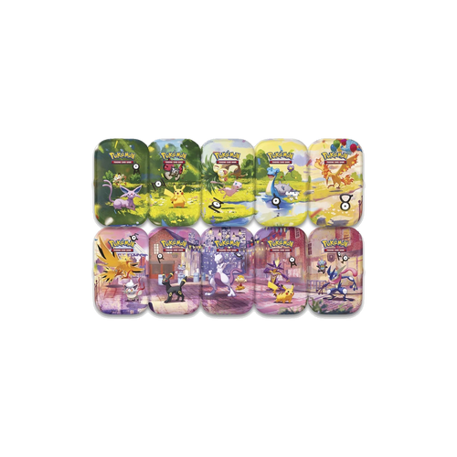 Pokemon 30th Celebration - Mini Tin Display, the ten mini tin designs inside the display