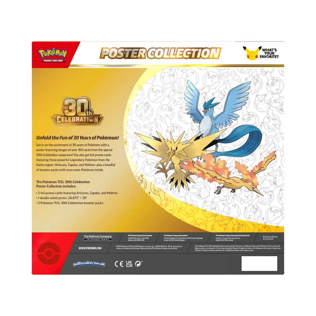 Pokemon 30th Celebration - Poster Collection, back of the box showing the printed contents