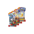 Pokemon Surging Sparks sleeved booster blister packs, four pack art variants fanned out