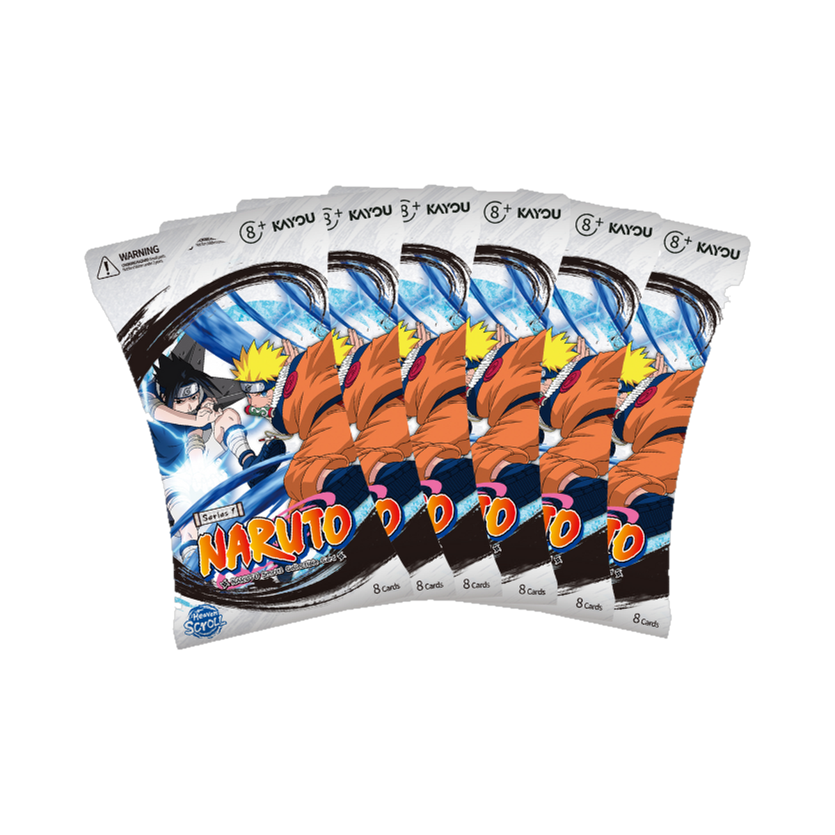Kayou Naruto - Heaven Scroll Series 1 Display Box, seven booster packs fanned out