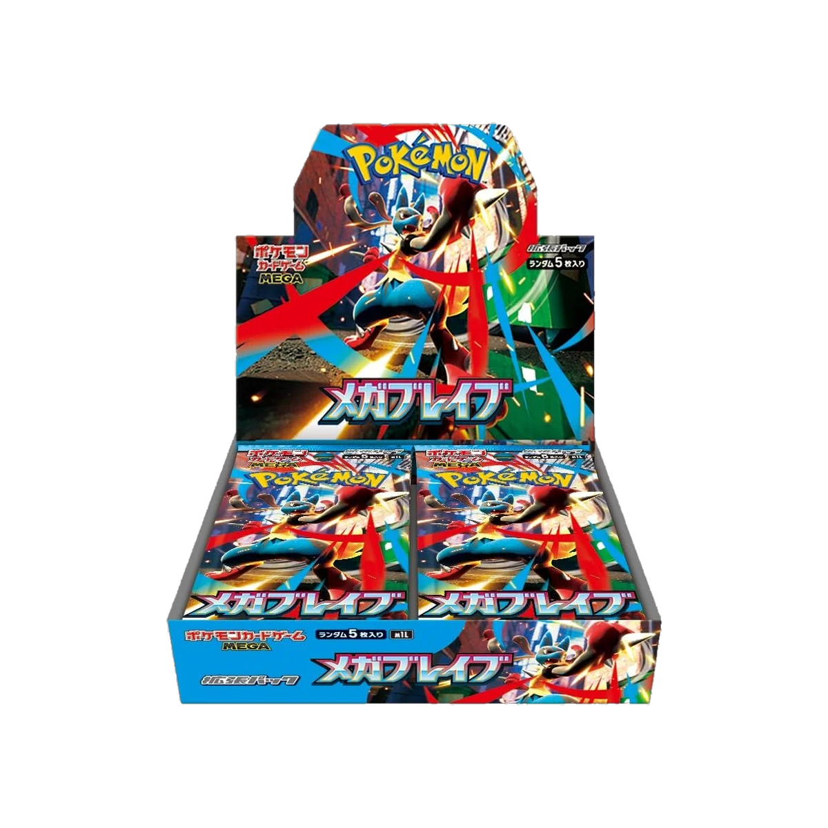 Pokemon Japanese Mega Brave M1L Booster Box, open display box with packs
