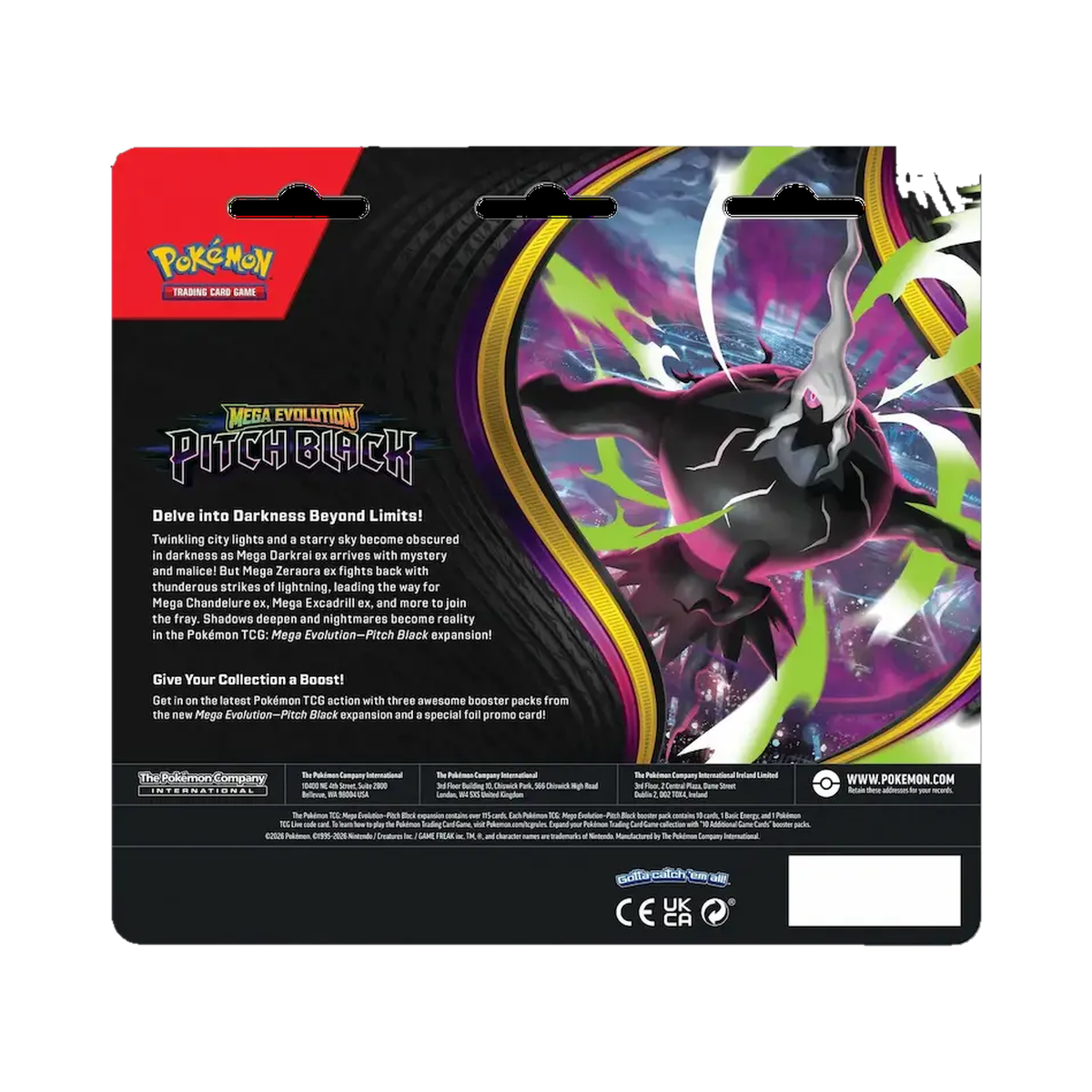 Pokemon Pitch Black - 3 Pack Blister, back of the blister packaging