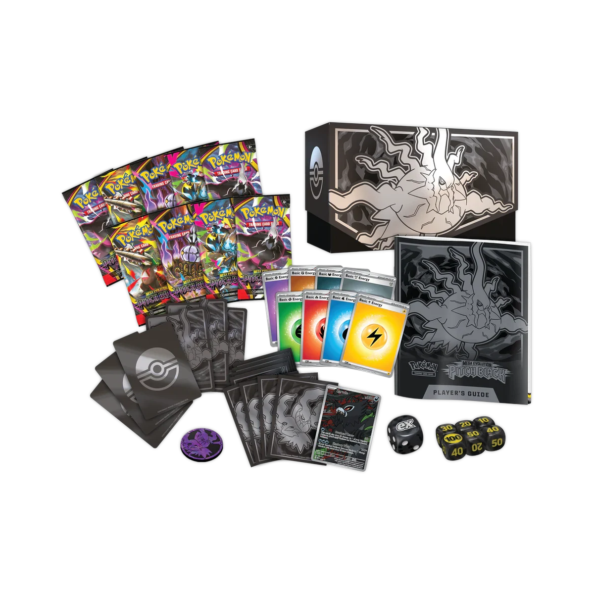 Pokemon Pitch Black - Elite Trainer Box, contents with booster packs and accessories