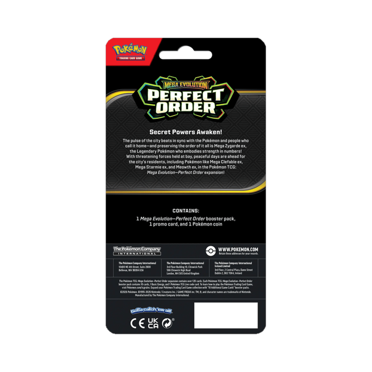 Pokemon Perfect Order - Checklane Blister, back of the blister showing the printed contents