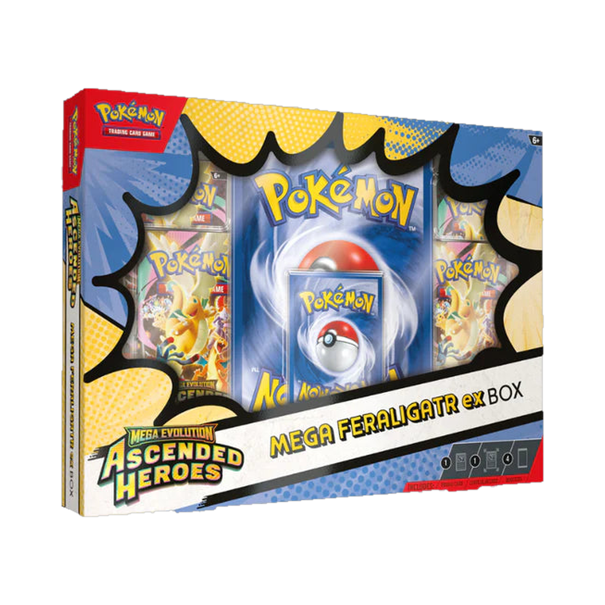 Pokemon Ascended Heroes - Mega ex Box, second view showing pack contents and set artwork