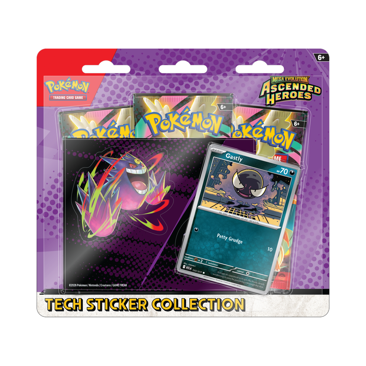 Pokemon Ascended Heroes - Tech Sticker Collection, second view showing pack contents and set artwork