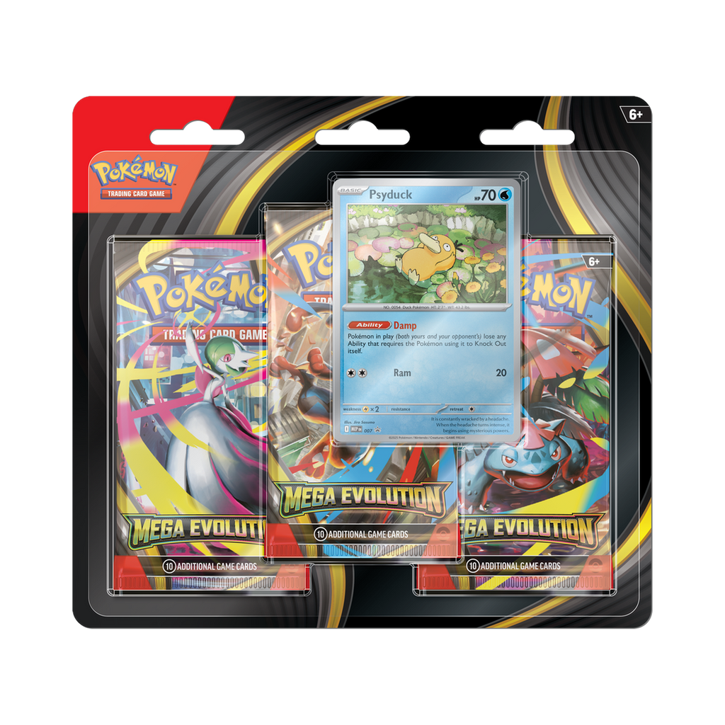 Pokemon Mega Evolution - 3 Pack Blister, second view showing pack contents and set artwork