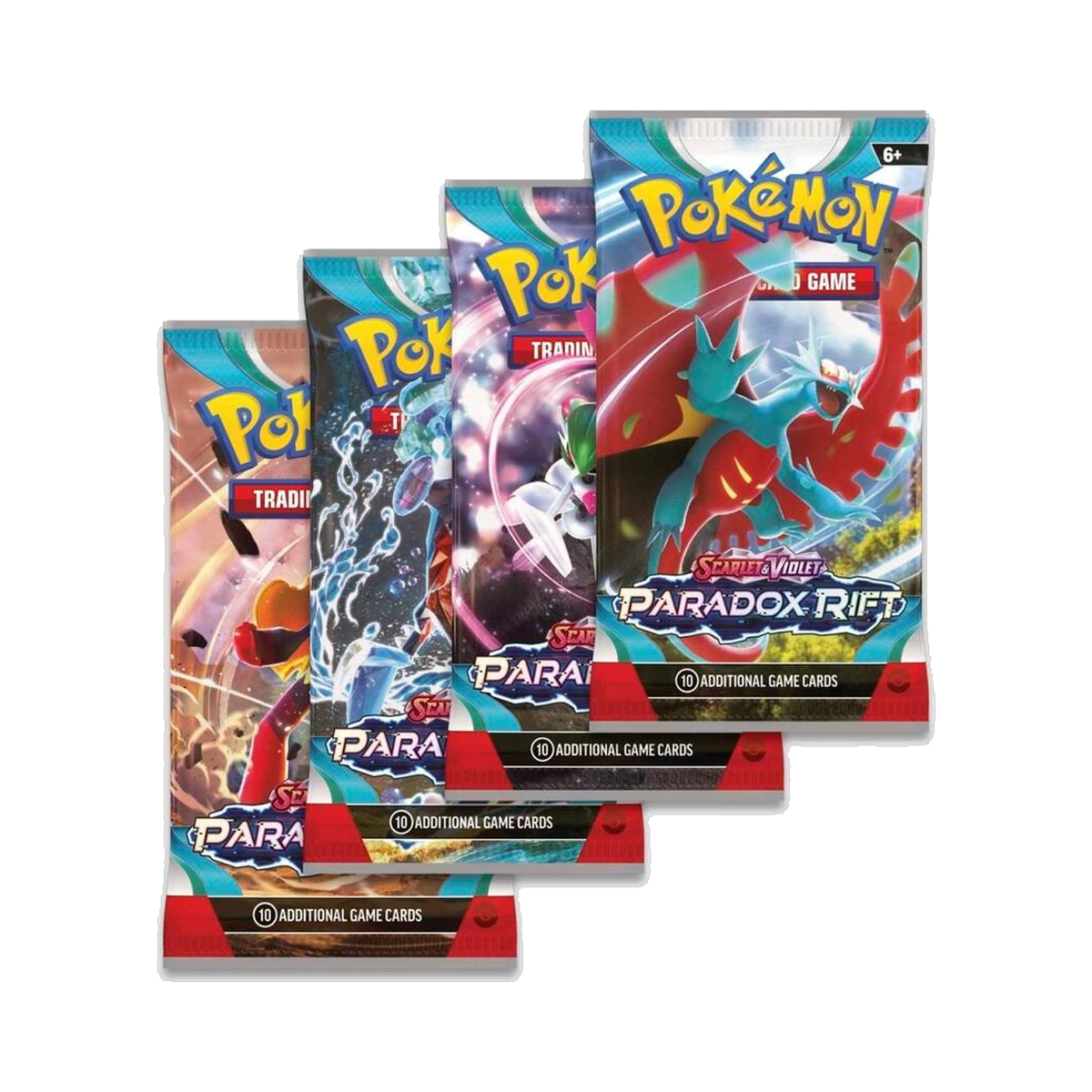 Pokemon Paradox Rift - Booster Box, the four booster pack artworks in this display