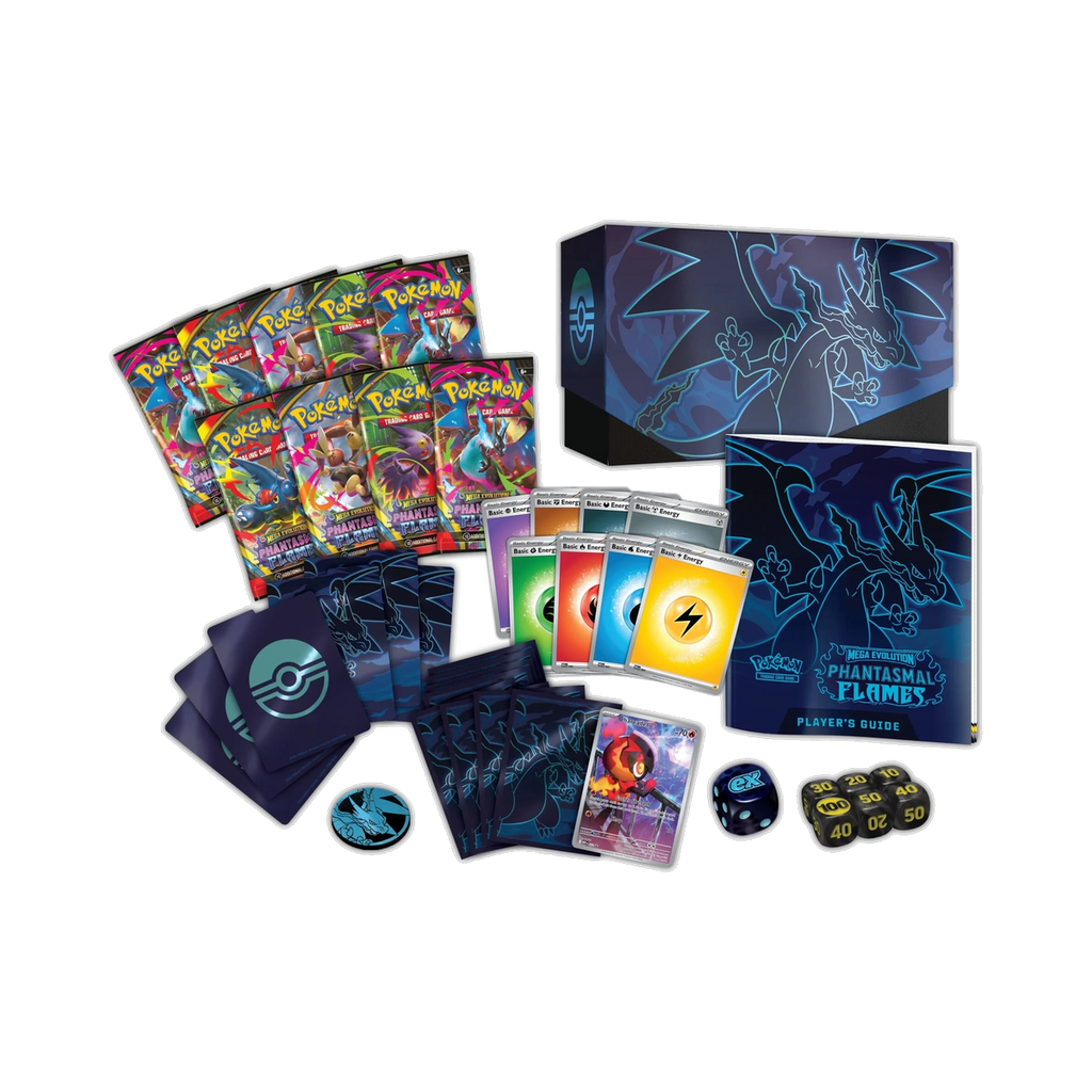 Pokemon Phantasmal Flames - Elite Trainer Box, second view showing pack contents and set artwork