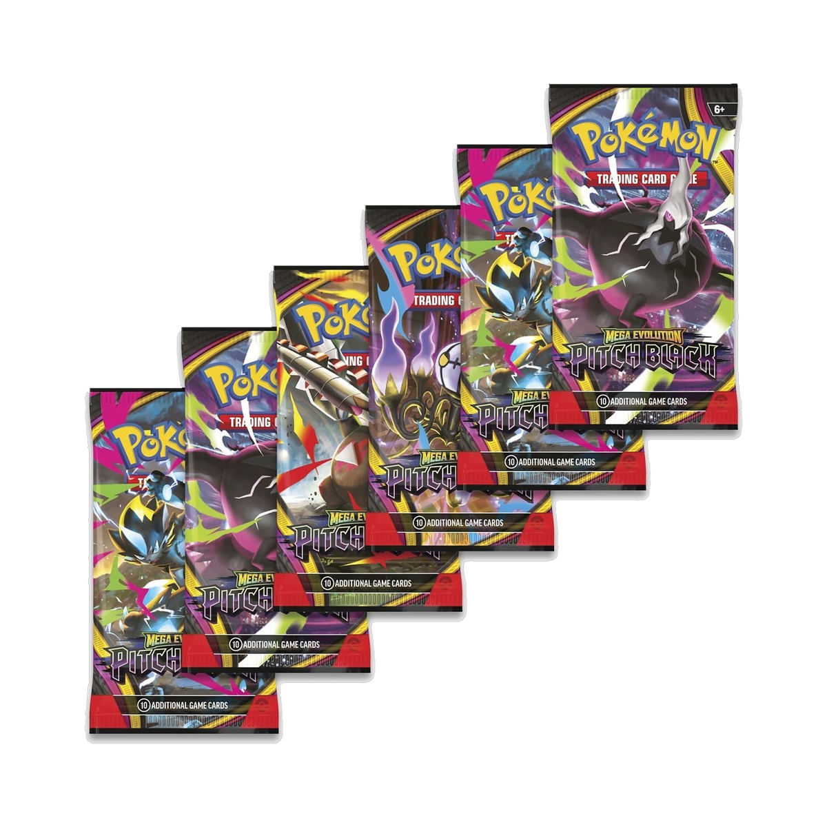 Pokemon Pitch Black - Booster Bundle, the six booster packs fanned out