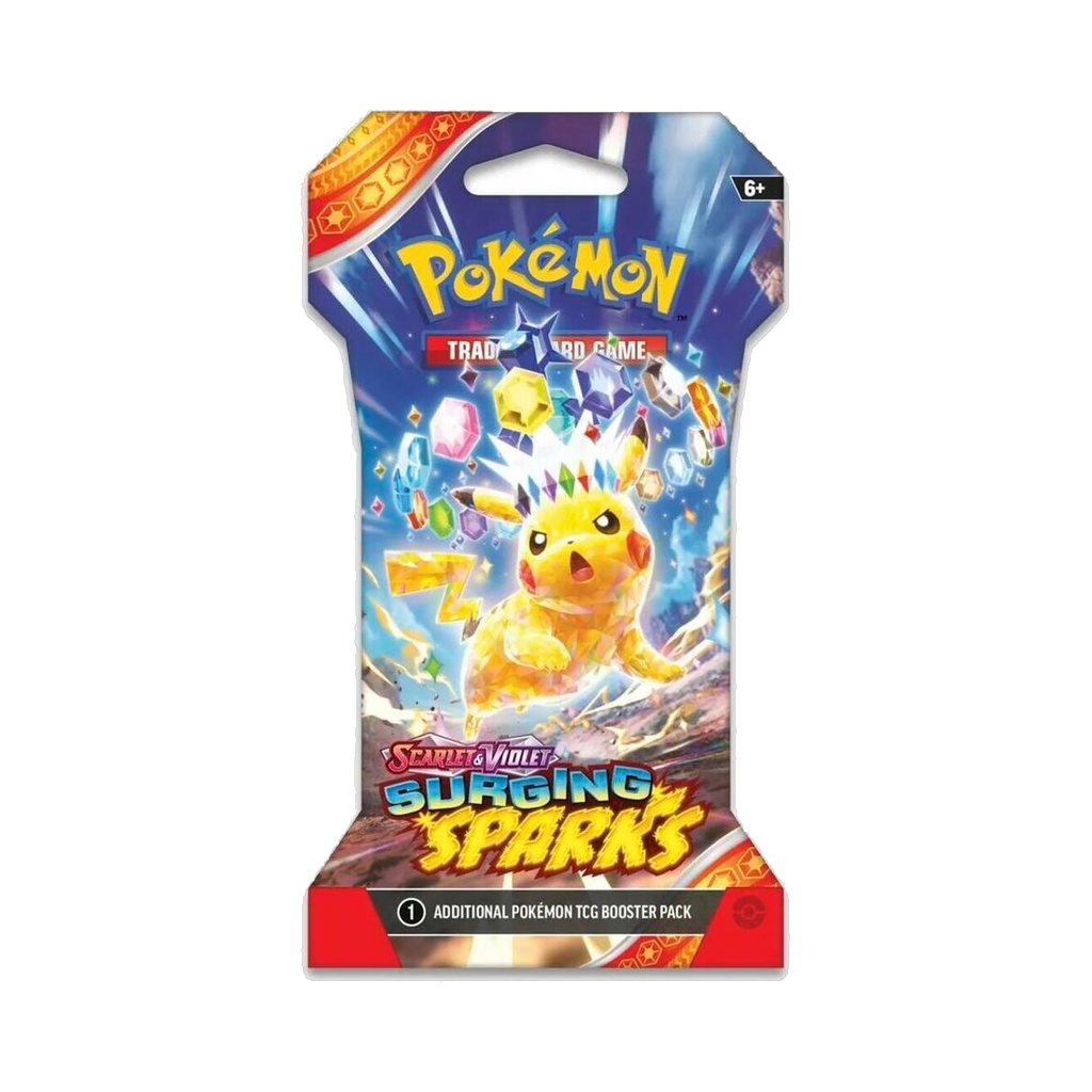 Pokemon Surging Sparks - Sleeved Blister Packs, single sleeved booster with Pikachu ex artwork
