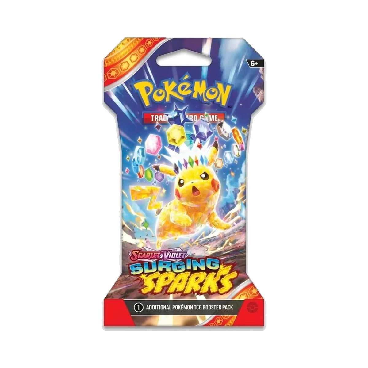 Pokemon Surging Sparks - Sleeved Blister Packs, single sleeved booster with Pikachu ex artwork