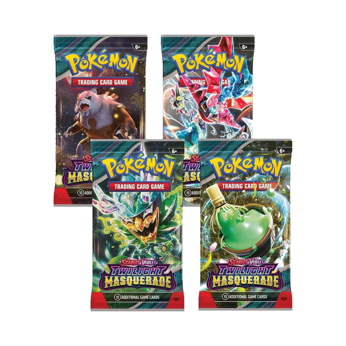 Pokemon Twilight Masquerade - Booster Bundle, the four booster pack artworks included